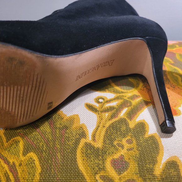 Enzo Angiolini Black Suede Peek-a-Boo Ankle Boots - Picture 5 of 10